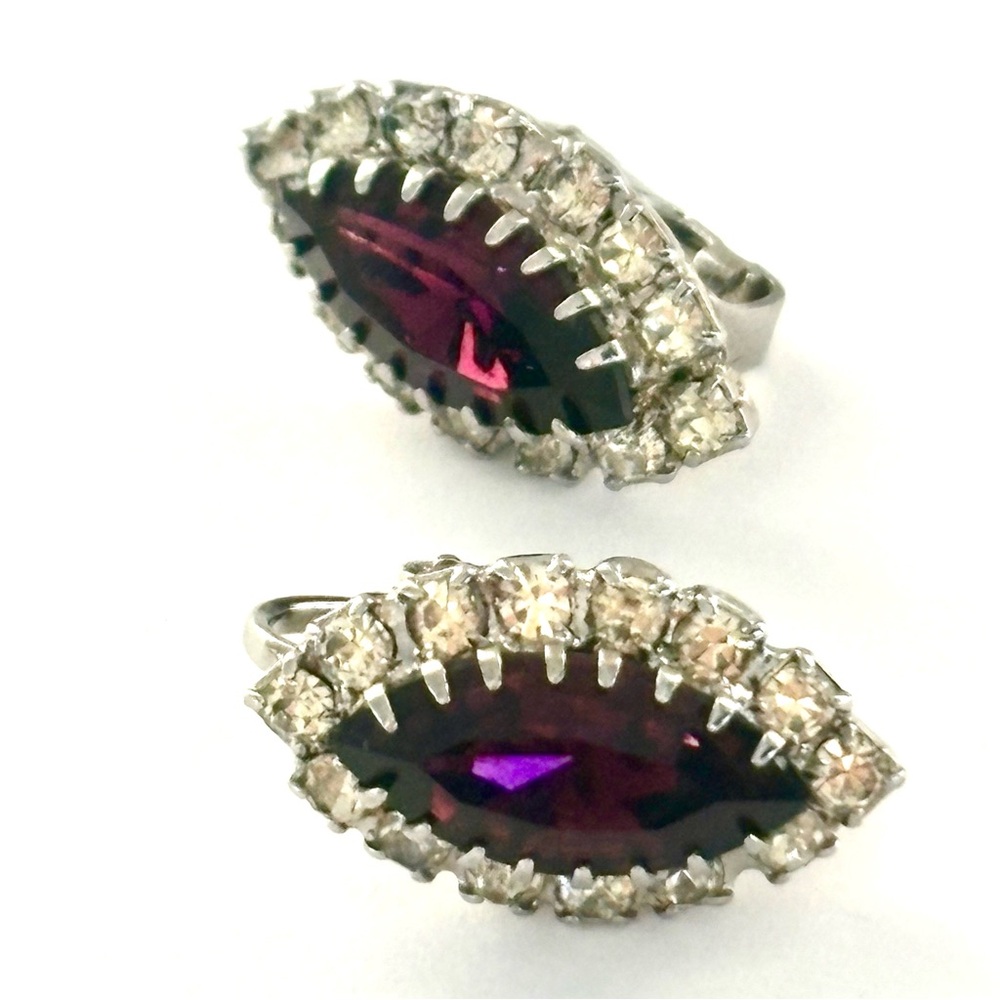 Halo Style Marquis Synthetic Amethyst Rhinestone  Women's Clip On Earrings